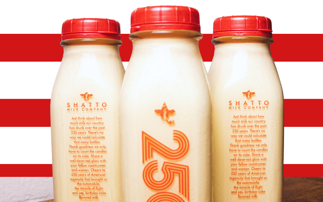 Shatto Milk Company Celebrates with New 250th Birthday Cake Flavor Milk and “Patriotic Cow” Commemorative Merchandise